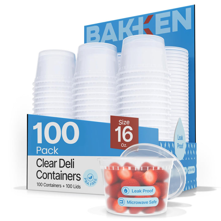 Bakken Plastic Deli Containers with Lids, Leak-Proof Food Storage Containers