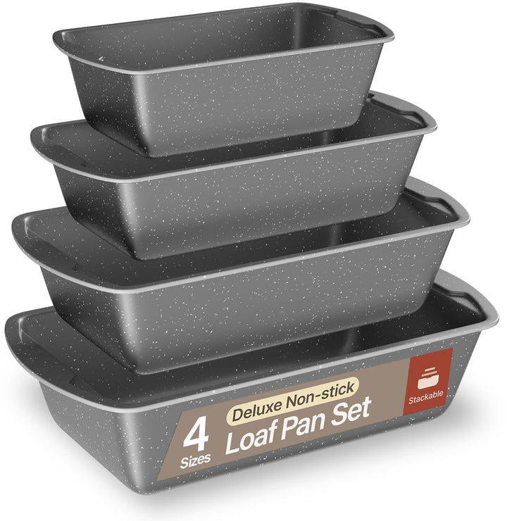 Nonstick Loaf Pan Set Pack of 4, 7" to 11" Large Baking Bread Pan, Oven Safe Up to 450°F, PFOA, PFOS, PTFE Free, Space Saving Stackable Design, Stain Resistant, Dishwasher Friendly, Gray Marble