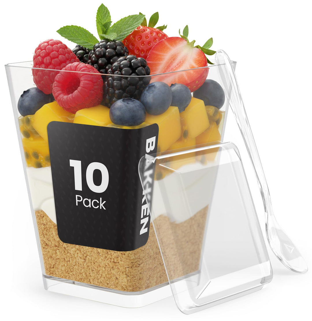 Bakken Plastic Dessert Cups with Lids and Spoons, Single-Serve Serving Cups