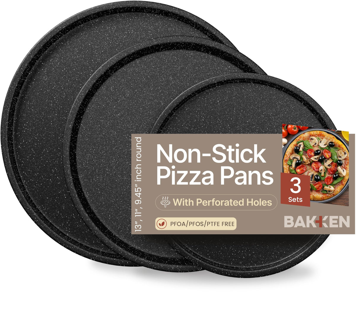 Bakken 3-Piece Pizza Pan Set – Nonstick, Gray Marble