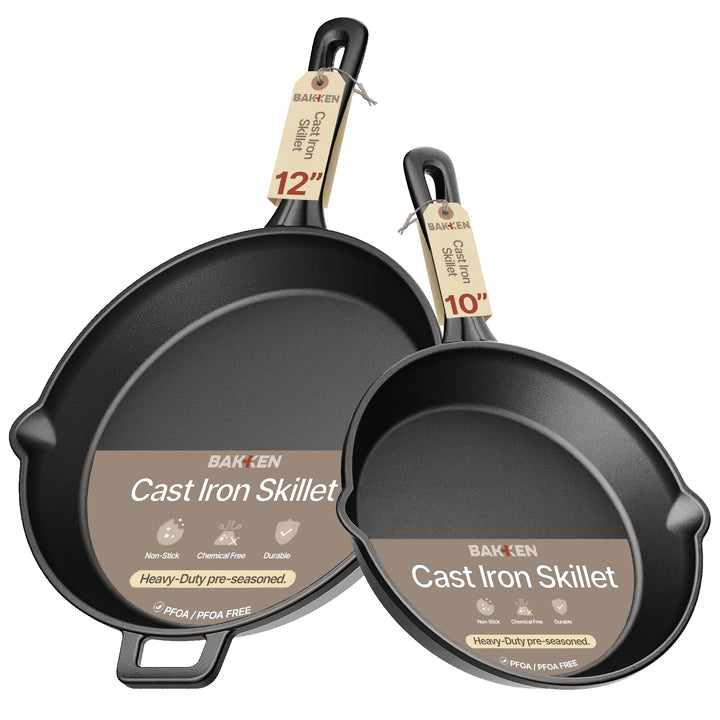 Bakken Cast Iron Skillet, Pre-Seasoned Frying Pan with Easy-Grip Handle
