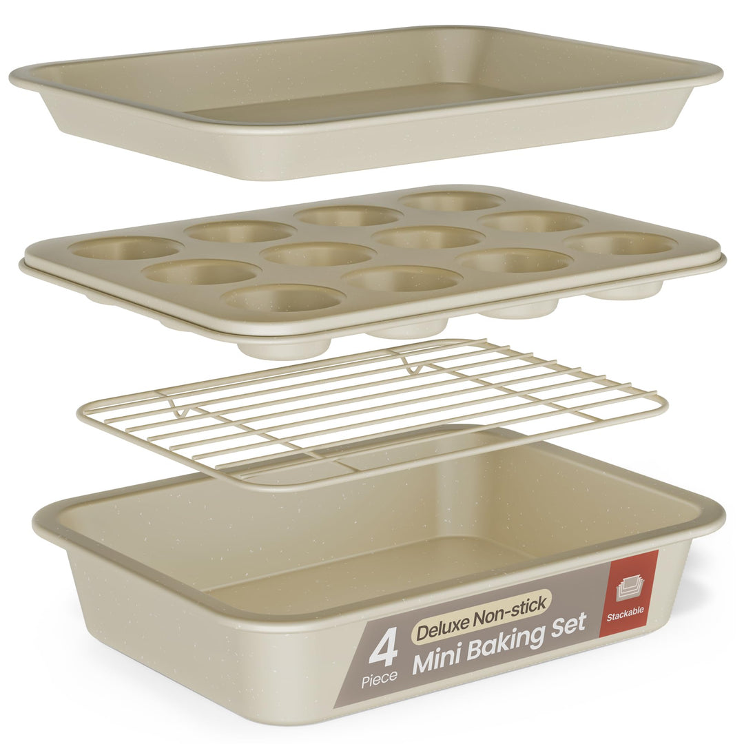Bakken 4-Piece Bakeware Sets, Nonstick Carbon Steel Baking Sheet, Stackable Space-Saving Bakeware, Dishwasher Safe, Stain-resistant, Oven Safe Up To 450°F