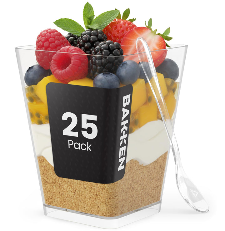 Bakken 5 oz Plastic Dessert Cups with Spoons, Clear Serving Cups