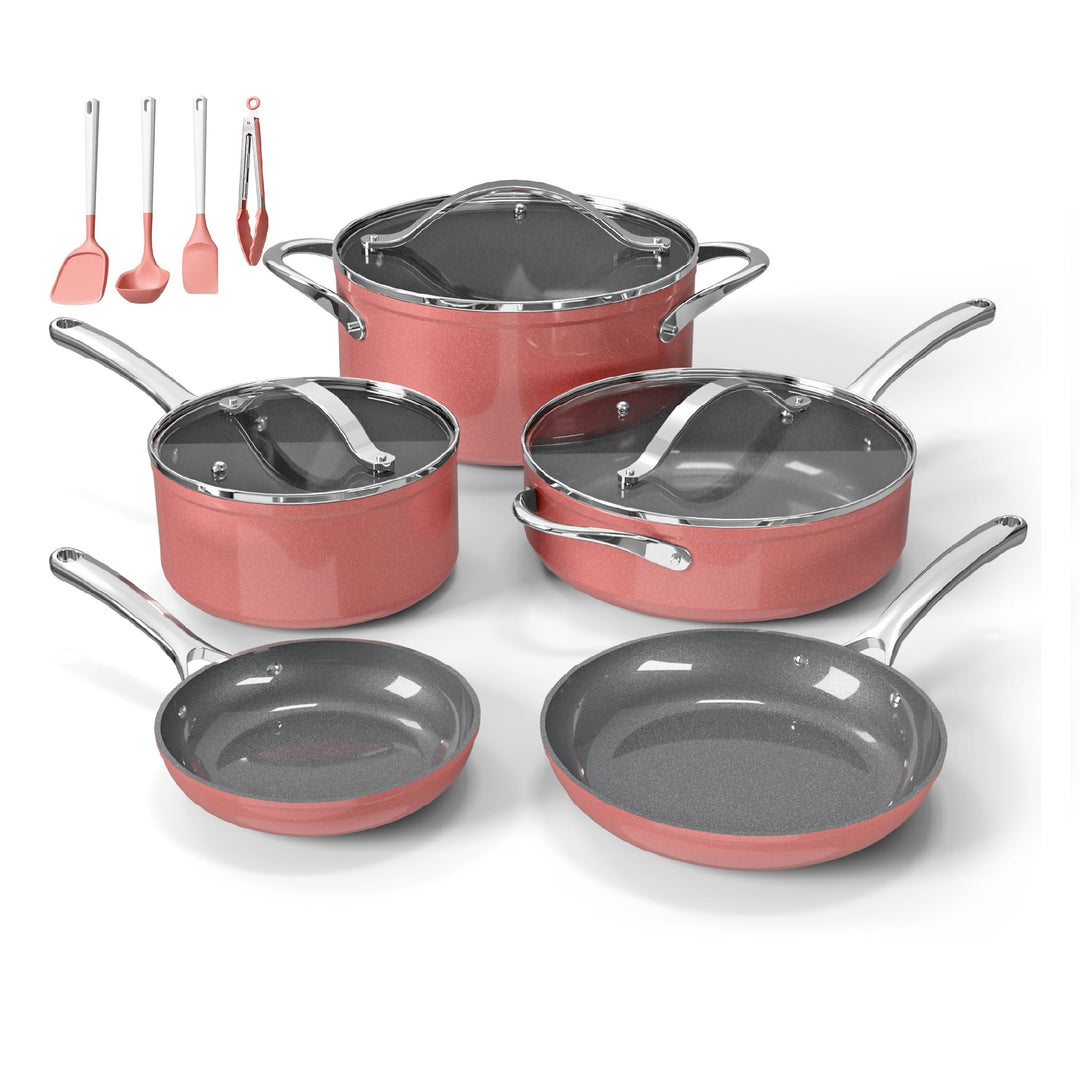 Bakken 12-Piece Ceramic Nonstick Cookware Set, Pots and Pans with Silicone Utensils, Even Heat Distribution, Induction Compatible, Dishwasher Safe, Complete Kitchen Cooking Set