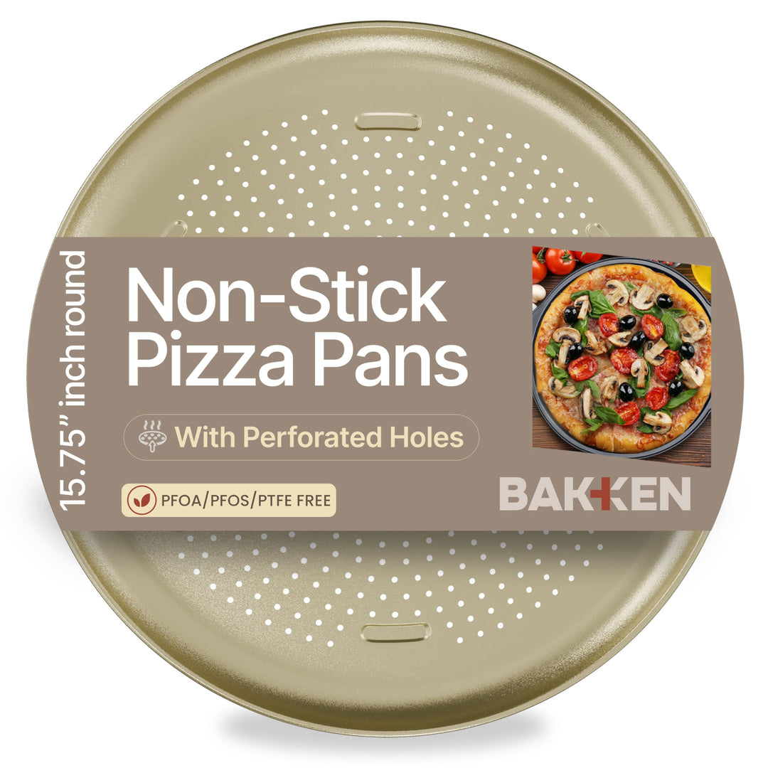 Bakken 16" Nonstick Pizza Pan, Carbon Steel Perforated Baking Tray, Gold