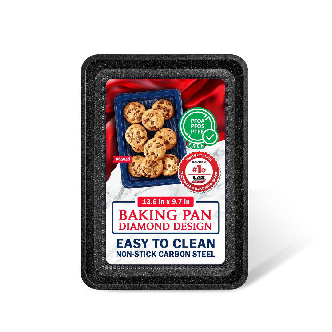 BAKKEN Kitchen Baking Pans - Nonstick Gray Coating, 13.58’’ × 9.65’’ Commercial Grade Carbon Steel Cookie Sheet, Diamond Texture Bottom, PFOA, PFOS, PTFE Free, Oven Safe Tray (450°F), Gray Marble