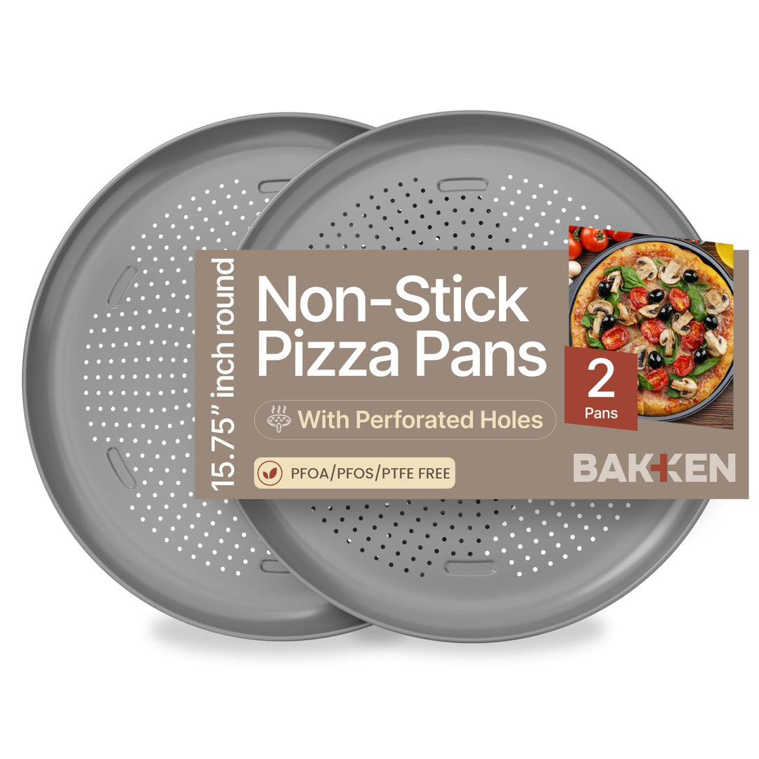 Bakken 16" Nonstick Pizza Pan, Carbon Steel Perforated Baking Tray, Silver