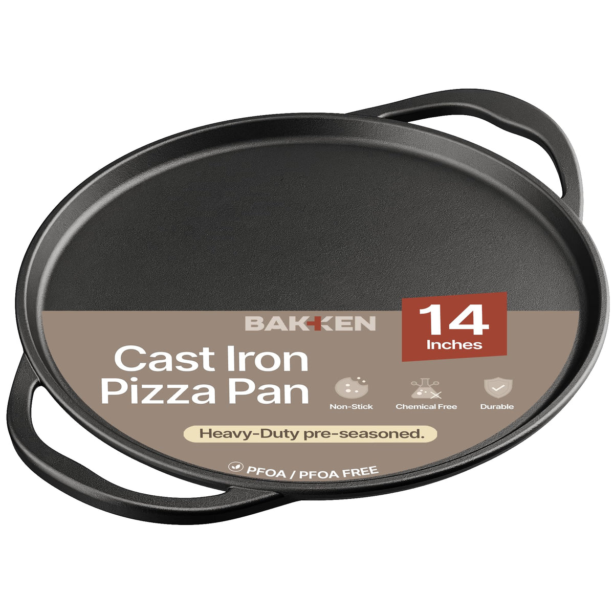 Bakken 14" Cast Iron Pizza Pan – Pre-Seasoned, Black
