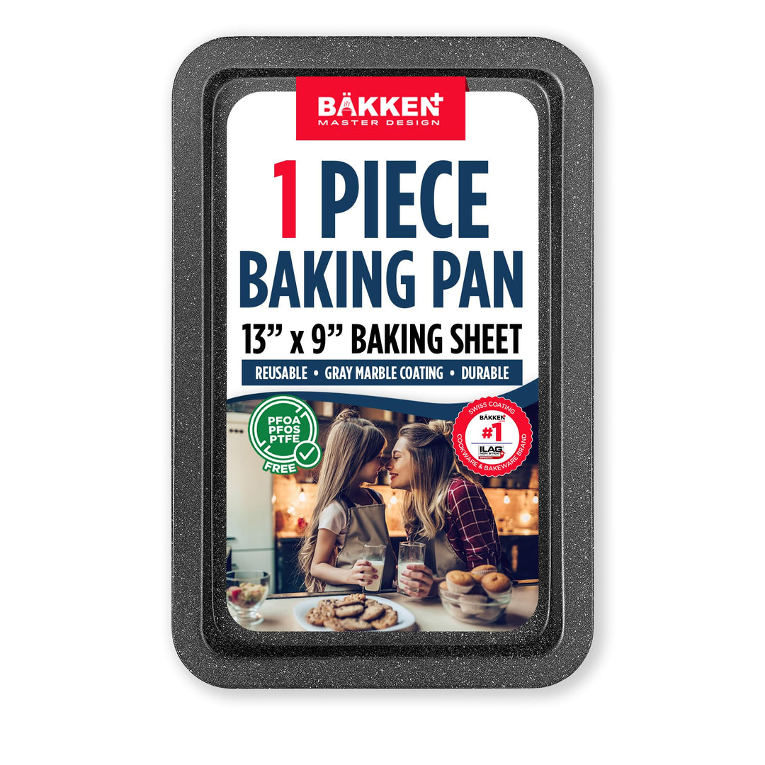 BAKKEN Kitchen Baking Pans - Nonstick Gray Coating, 13.18’’ × 8.66’’ Commercial Grade Carbon Steel Cookie Sheet, Baking Kitchen Essentials, PFOA, PFOS, PTFE Free, Oven Safe Tray (450° F), Gray
