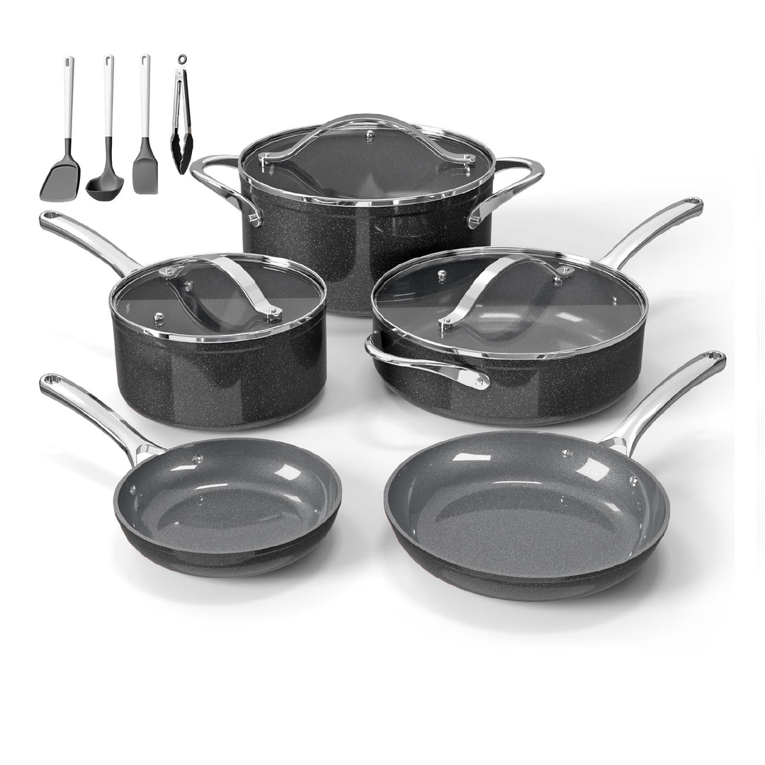 Bakken 12-Piece Ceramic Nonstick Cookware Set, Pots and Pans with Silicone Utensils, Even Heat Distribution, Induction Compatible, Dishwasher Safe, Complete Kitchen Cooking Set