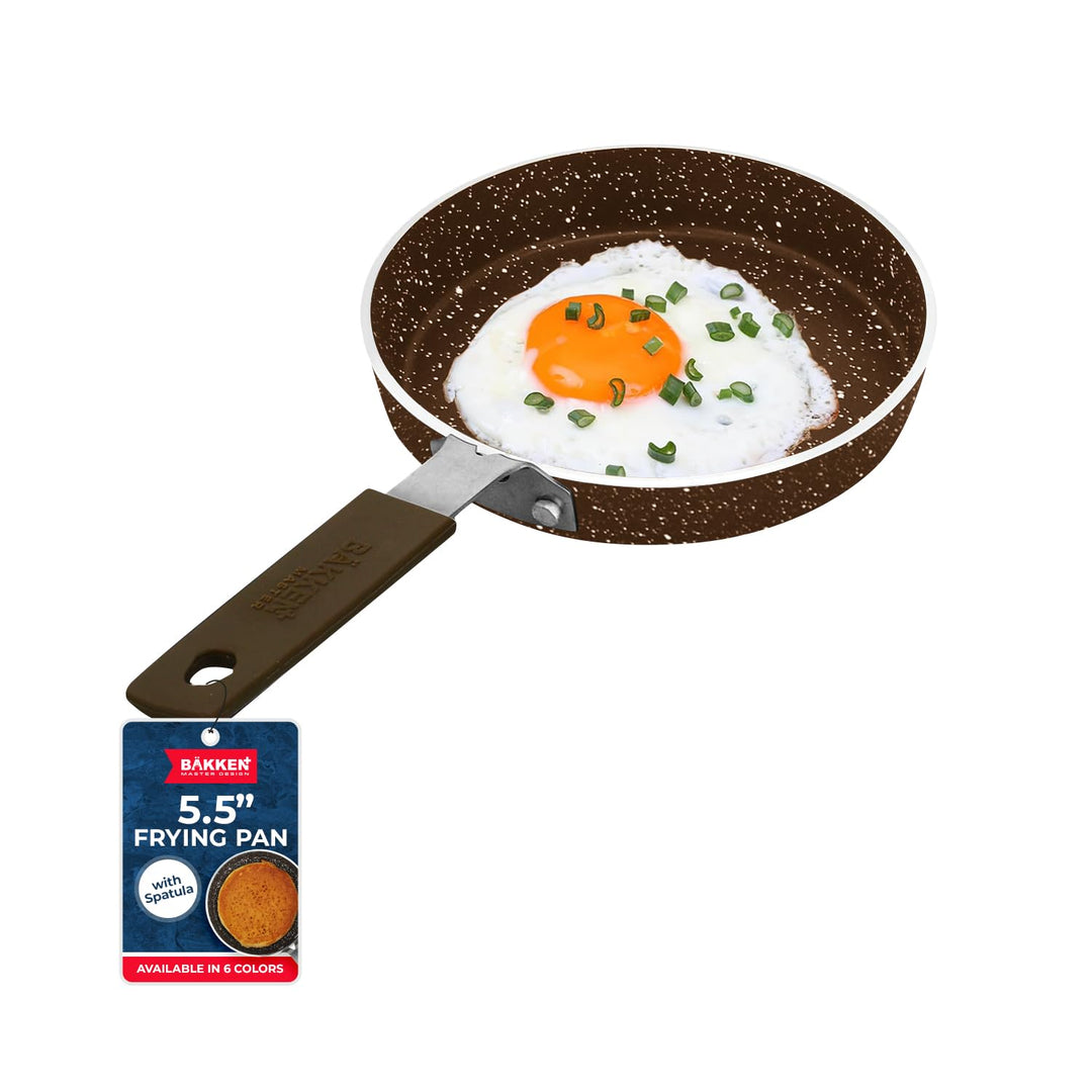 2-Piece Mini Pan Set – 5.5’’ Non-Stick Egg Pan with Spatula, Cool-Touch Handles, Heat-Resistant Up To 400° F, Food-Grade Safe, For Gas, Electric and Ceramic Cooktops, Marble Black