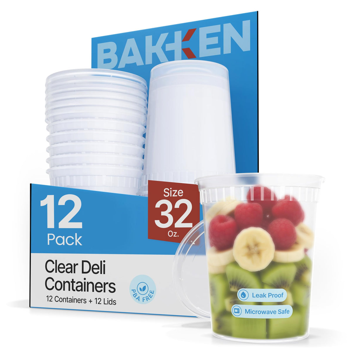 Bakken 32 oz Deli Containers with Lids, 12-Pack