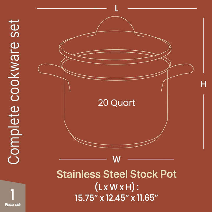 Bakken-Swiss Deluxe 20-Quart Stainless Steel Stockpot w/Tempered Glass See-Through Lid - Simmering Delicious Soups Stews & Induction Cooking - Exceptional Heat Distribution - Heavy-Duty & Food-Grade