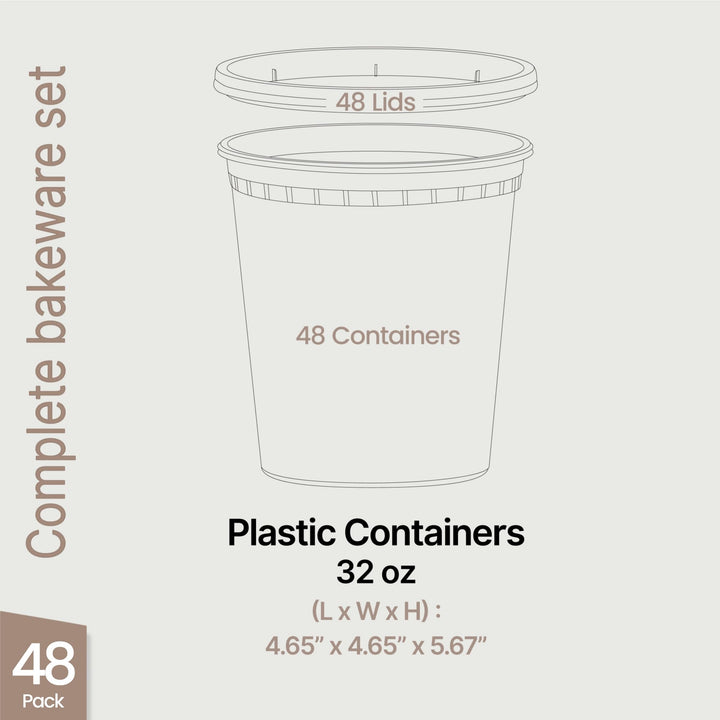 Plastic Deli Containers with Lids 32 oz (Pack of 48) – Leak-Proof, BPA-Free Food Storage Containers for Soup, Slime & Meal Prep, Stackable, Microwave, Dishwasher Safe, Reusable Clear Plastic