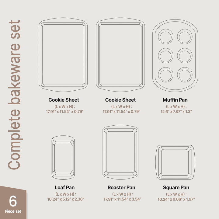 BAKKEN Kitchen Baking Pan Set - Nonstick Green Marble Coating, Commercial Grade Carbon Steel Bakeware Sets, Baking Kitchen Essentials, PFOA, PFOS, PTFE Free, Oven Safe Tray (Up To 450° F), Set of 6