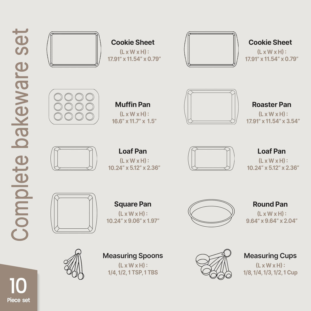 Blue Marble 10-Piece Bakeware Sets, Nonstick Carbon Steel Baking Sheet & Pans, Stackable Space-Saving Bakeware, Dishwasher Safe, Stain-resistant, PFOA\PFOS\PTFE Free, Oven Safe Up To 450°F (230°C)
