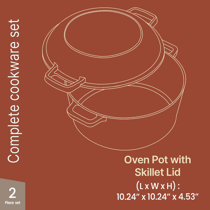 Bakken 2-in-1 Cast Iron Dutch Oven Pot with Skillet Lid, 5QT Pre-Seasoned Dutch Oven for Bread Baking, Roasting & Campfire Cooking, Heavy-Duty Indoor & Outdoor Use with Easy-Grip Dual Handles