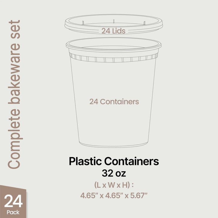 Plastic Deli Containers with Lids 32 oz (Pack of 24) – Leak-Proof, BPA-Free Food Storage Containers for Soup, Slime & Meal Prep, Stackable, Microwave, Dishwasher Safe, Reusable Clear Plastic