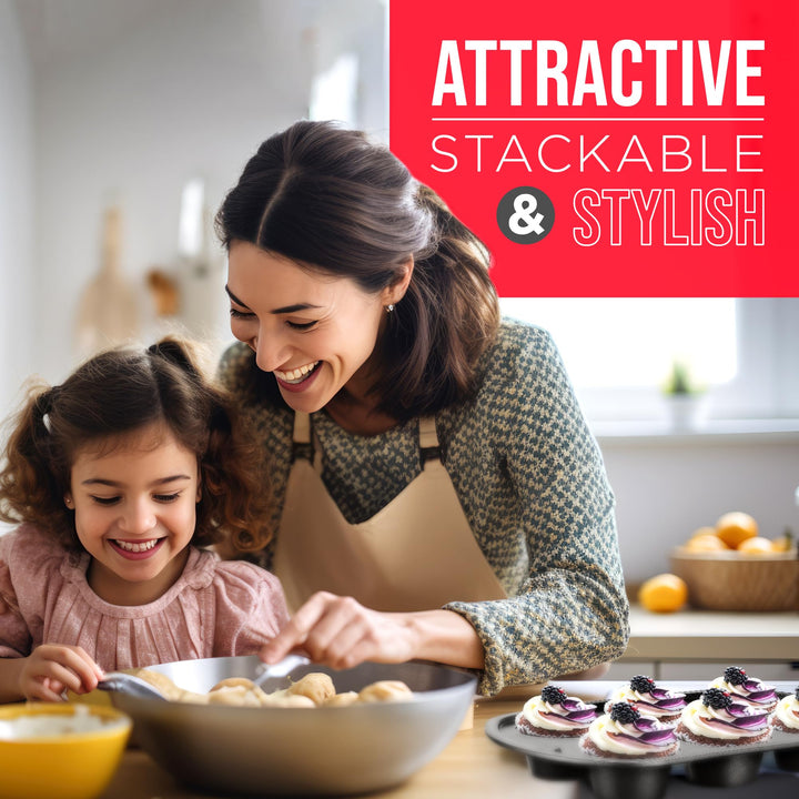 Gray Marble 10-Piece Bakeware Sets, Nonstick Carbon Steel Baking Sheet & Pans, Stackable Space-Saving Bakeware, Dishwasher Safe, Stain-resistant, PFOA\PFOS\PTFE Free, Oven Safe Up To 450°F (230°C)