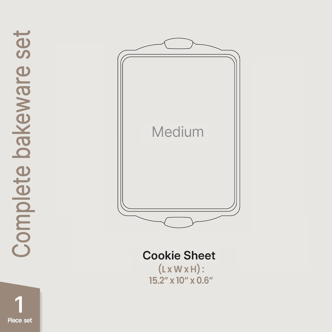 BAKKEN Kitchen Baking Pans - 15.15 x 10.03" Medium Nonstick Sheet, Durable Carbon Steel Cookie Sheet with White Silicone Handles, PFOA, PFOS, PTFE Free, Oven Safe Tray (Up To 450°F), Set of 1