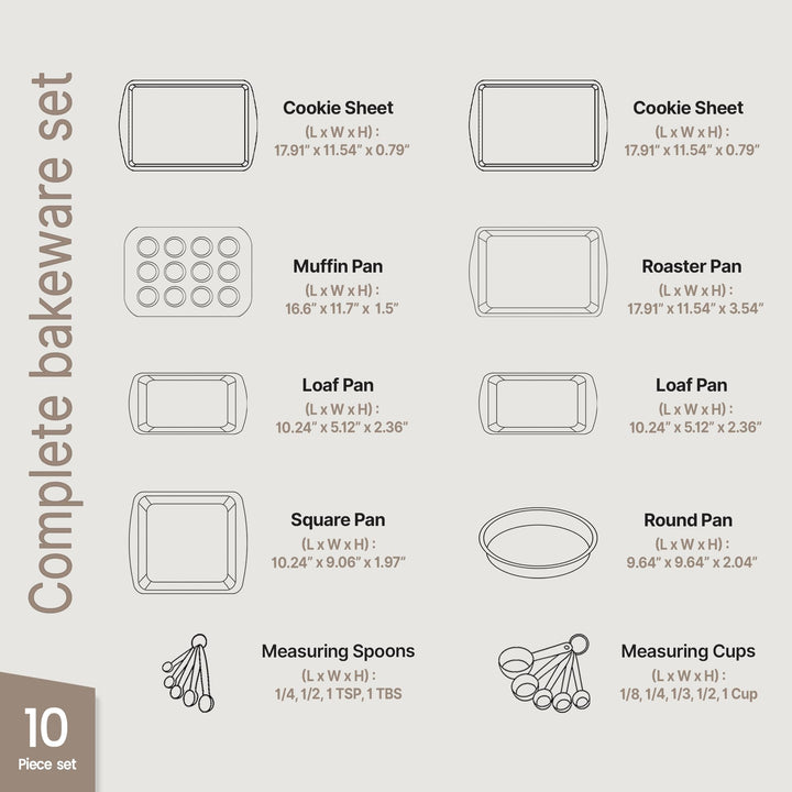 Green Marble 10-Piece Bakeware Sets, Nonstick Carbon Steel Baking Sheet & Pans, Stackable Space-Saving Bakeware, Dishwasher Safe, Stain-resistant, PFOA\PFOS\PTFE Free, Oven Safe Up To 450°F (230°C)