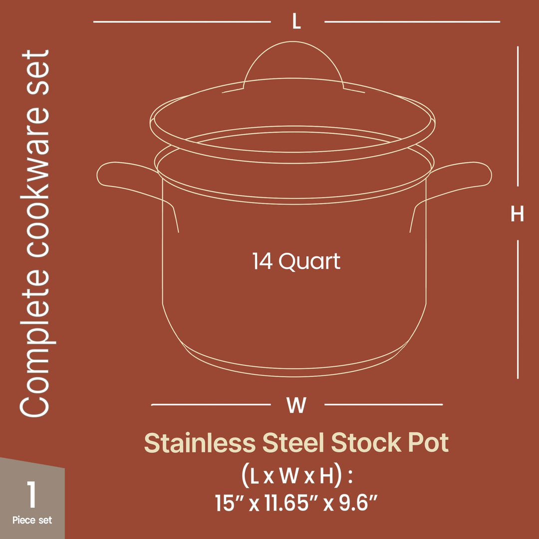 Bakken-Swiss Deluxe 14-Quart Stainless Steel Stockpot w/Tempered Glass See-Through Lid - Simmering Delicious Soups Stews & Induction Cooking - Exceptional Heat Distribution - Heavy-Duty & Food-Grade