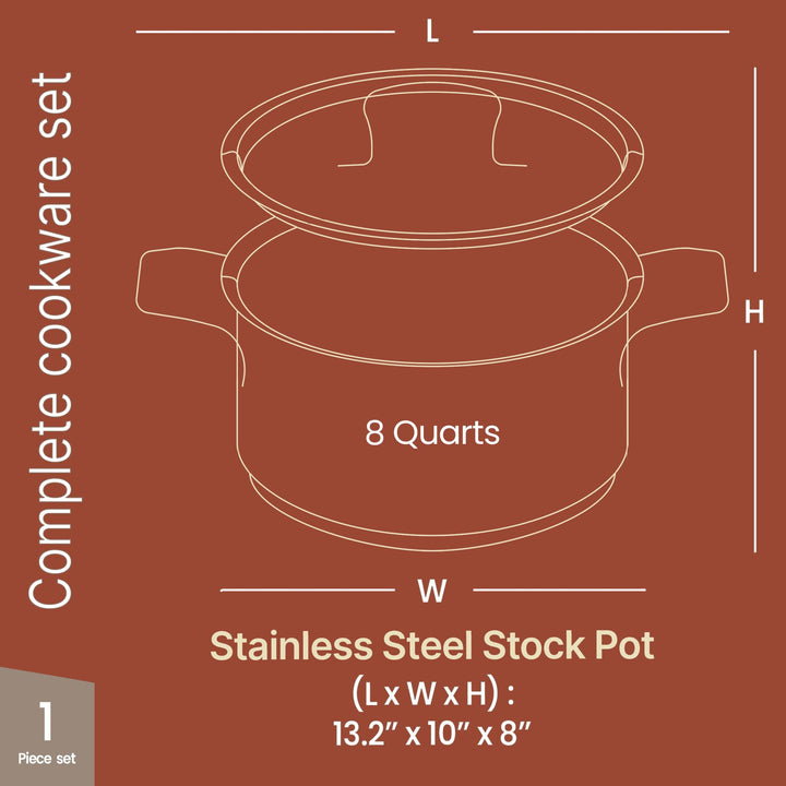 Stockpot – 8 Quart – Brushed Stainless Steel – Heavy Duty Induction Pot with Lid and Riveted Handles – For Soup, Seafood, Stock, Canning and for Catering for Large Groups and Events by BAKKEN