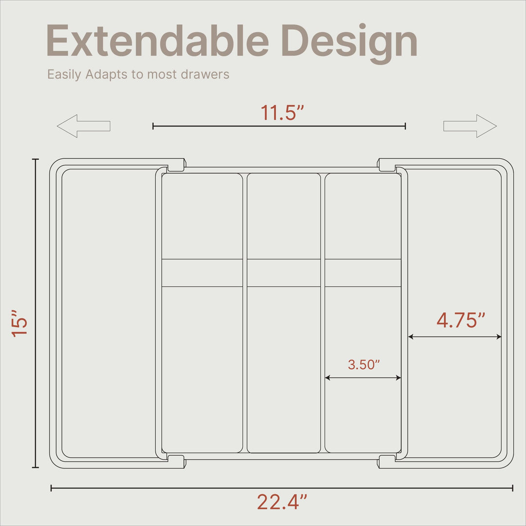 Black Expandable Utensil Drawer Organizer 2 Pack, Adjustable 13” to 22.4”, 5 Compartment Silverware Organizer for Kitchen Utensils, Spatulas, Cutlery, and Tools, Easy to Clean, Durable, and BPA-Free