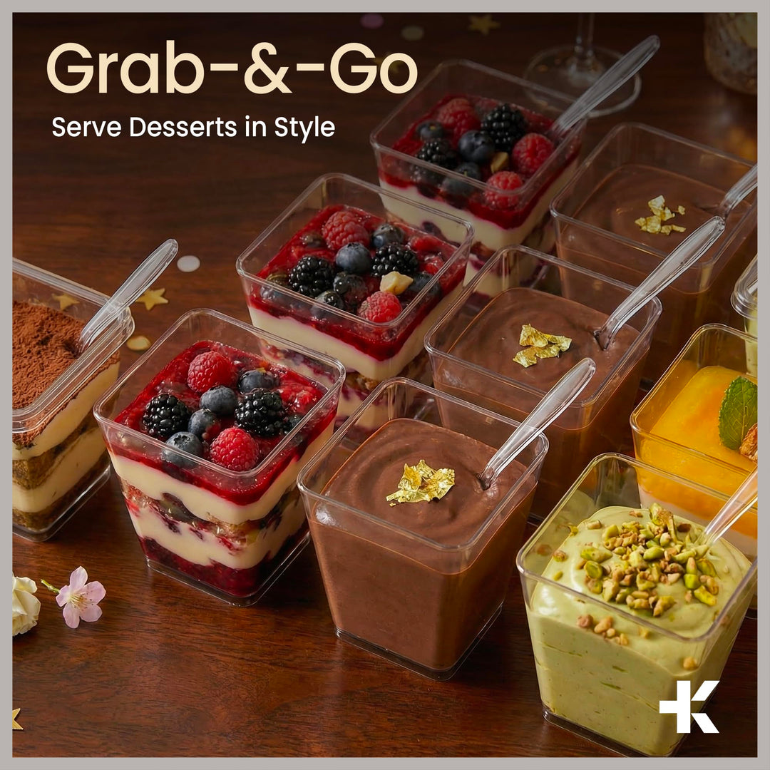 Bakken 5 oz Plastic Dessert Cups with Spoons, Clear Serving Cups