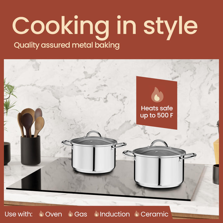 Bakken-Swiss Deluxe 3-Quart Stainless Steel Stockpot w/Tempered Glass See-Through Lid - Simmering Delicious Soups Stews & Induction Cooking - Exceptional Heat Distribution - Heavy-Duty & Food-Grade