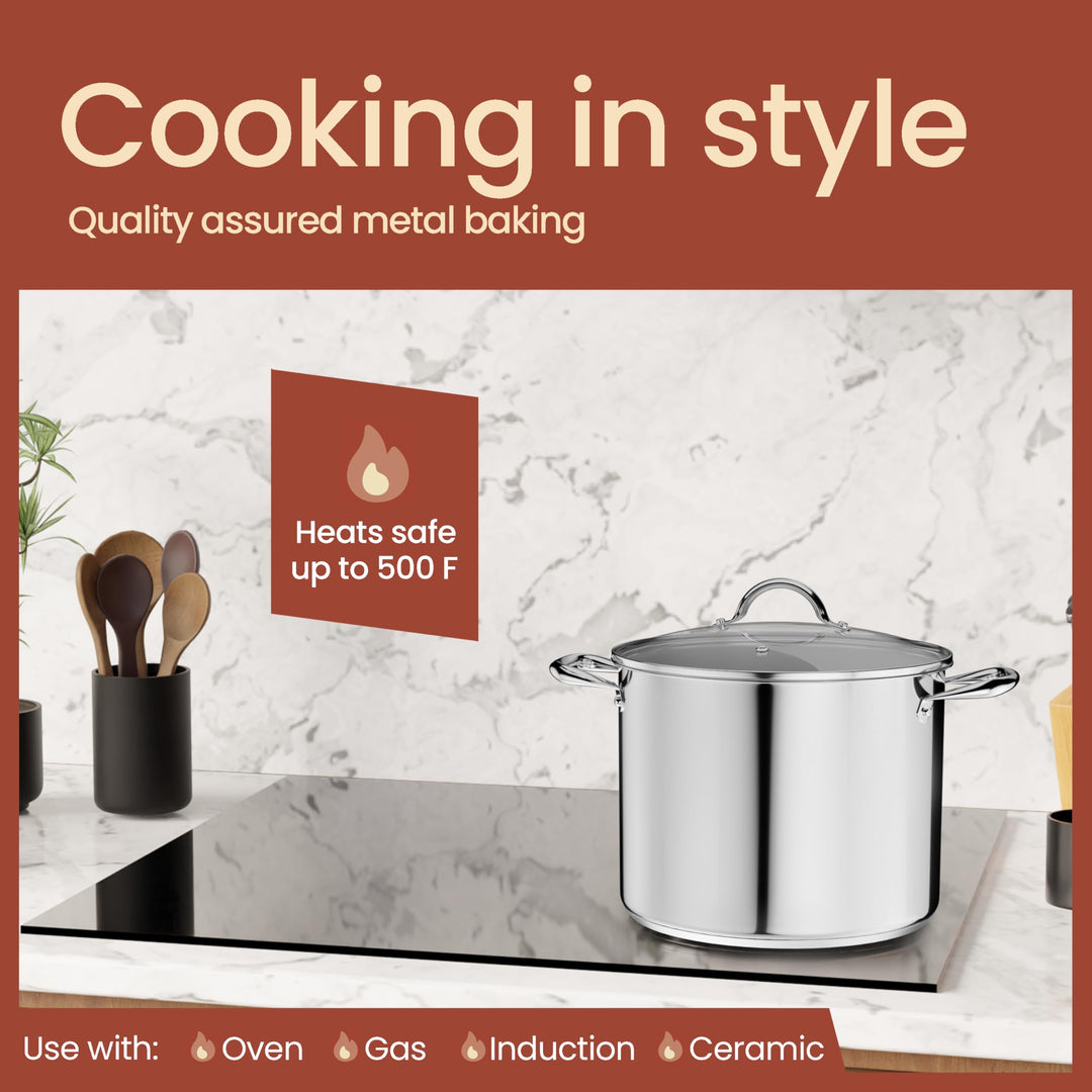 Bakken-Swiss Deluxe 14-Quart Stainless Steel Stockpot w/Tempered Glass See-Through Lid - Simmering Delicious Soups Stews & Induction Cooking - Exceptional Heat Distribution - Heavy-Duty & Food-Grade