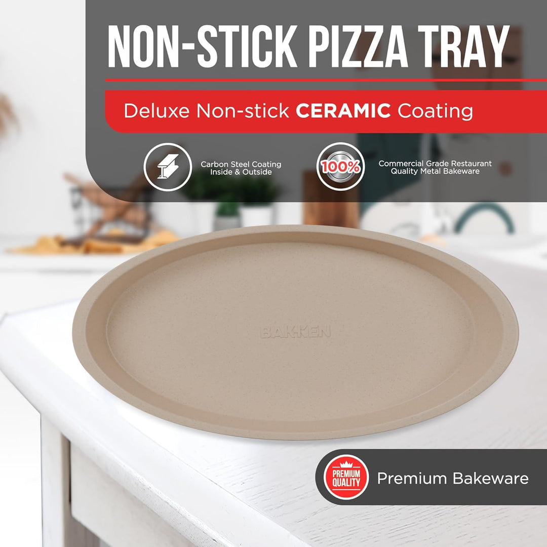 White Marble Non Stick Pizza Pans Set of 3 – Carbon Steel Pizza Baking Trays (9.45", 11.02", 12.99") for Oven Use, Durable, PFOA, PFOS, PTFE Free, Dishwasher Safe, Stain-resistant, Easy Cleanup