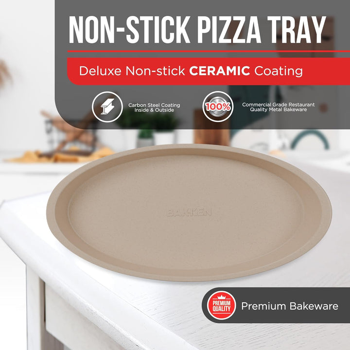 White Marble Non Stick Pizza Pans Set of 3 – Carbon Steel Pizza Baking Trays (9.45", 11.02", 12.99") for Oven Use, Durable, PFOA, PFOS, PTFE Free, Dishwasher Safe, Stain-resistant, Easy Cleanup