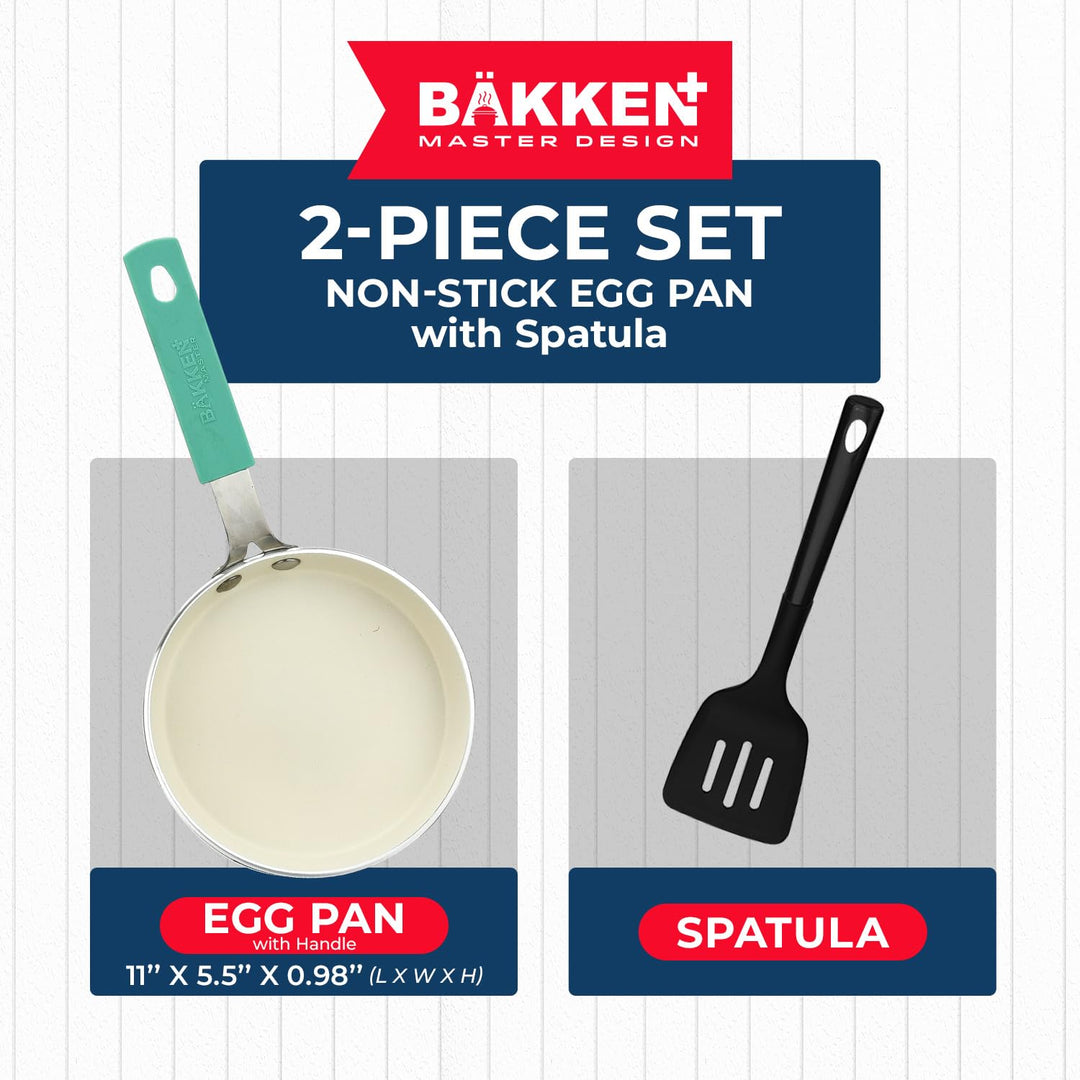 2-Piece Mini Pan Set – 5.5’’ Non-Stick Egg Pan with Kitchen Spatula, Cool-Touch Handles, Heat-Resistant Up To 400° F, Food-Grade Safe, For Gas, Electric and Ceramic Cooktops, Aqua