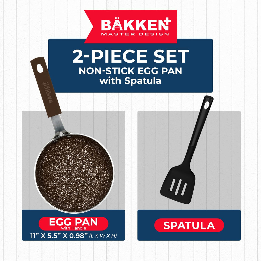 2-Piece Mini Pan Set – 5.5’’ Non-Stick Egg Pan with Spatula, Cool-Touch Handles, Heat-Resistant Up To 400° F, Food-Grade Safe, For Gas, Electric and Ceramic Cooktops, Marble Black