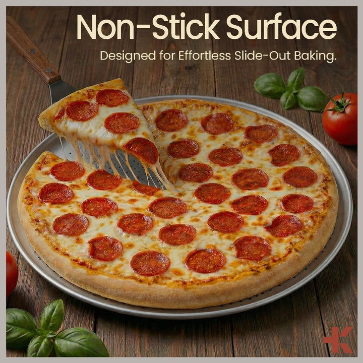 Bakken 16" Nonstick Pizza Pan, Carbon Steel Perforated Baking Tray, Silver