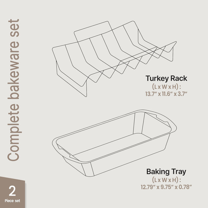 BAKKEN Nonstick Turkey Roasting Pan with Rack – 17 X 13 inch,  Large Heavy-Duty Carbon Steel Roasting Pan, Wide Handles, Versatile for Baking, Grilling, & Roasting, Oven Safe Up to 450°F, Gray Marble