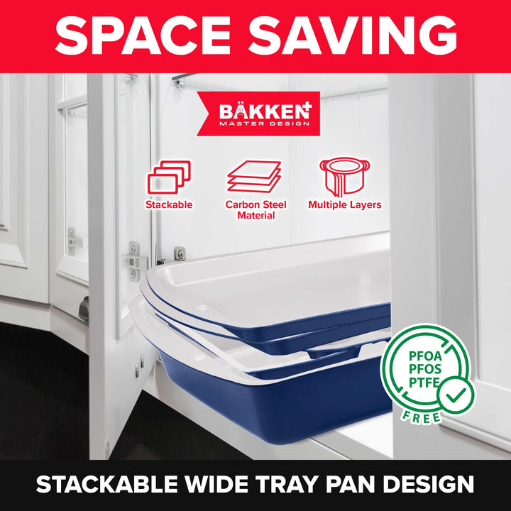 BAKKEN 6-Piece Kitchen Baking Pan Set - Royal Blue Color with Gray Ceramic Nonstick Coating, Commercial Grade Carbon Steel Bakeware, Baking Essentials, PFOA, PFOS, PTFE Free, Oven Safe (Up To 450° F)