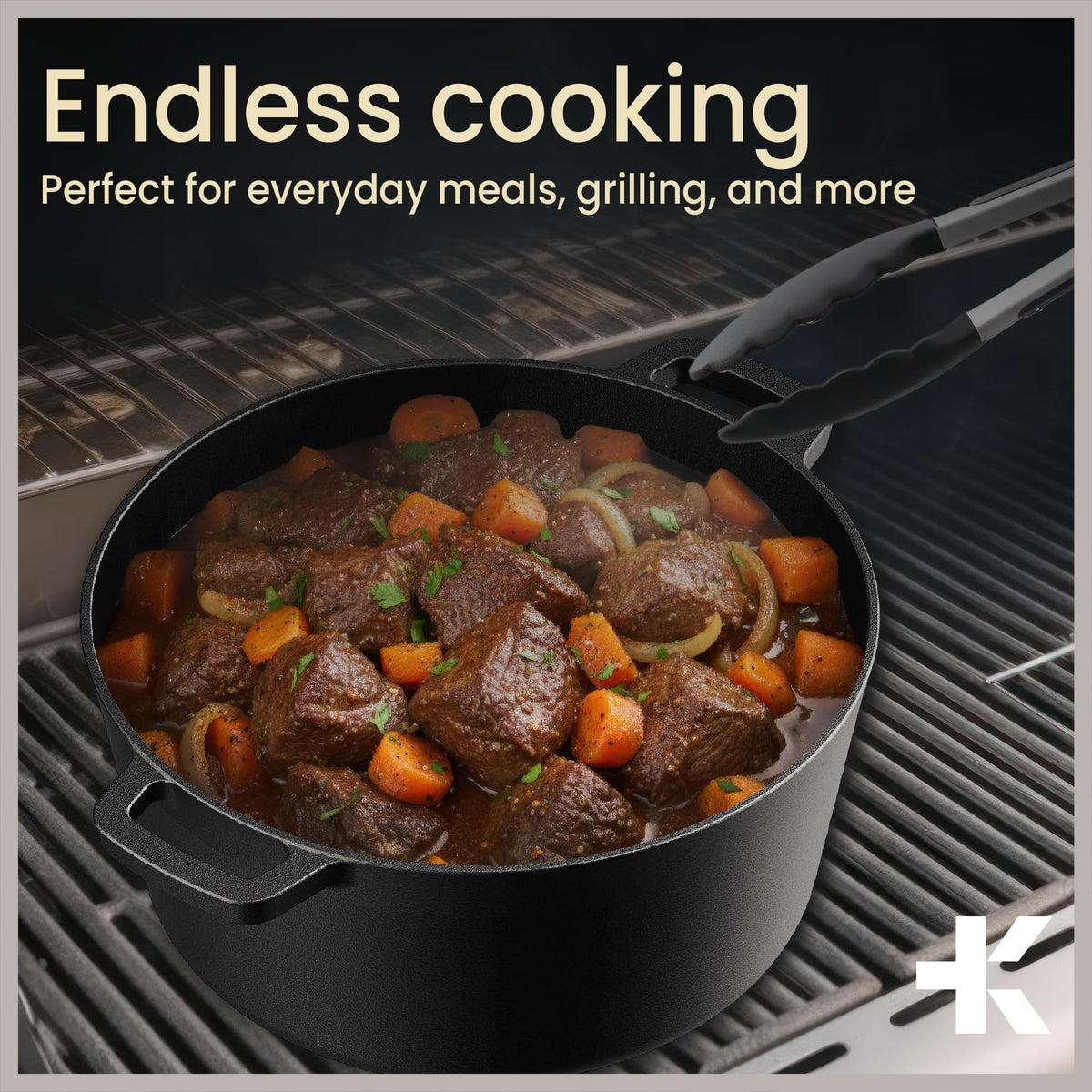 Bakken 2-in-1 Cast Iron Dutch Oven, 5 QT, Black, photo 3 of 12