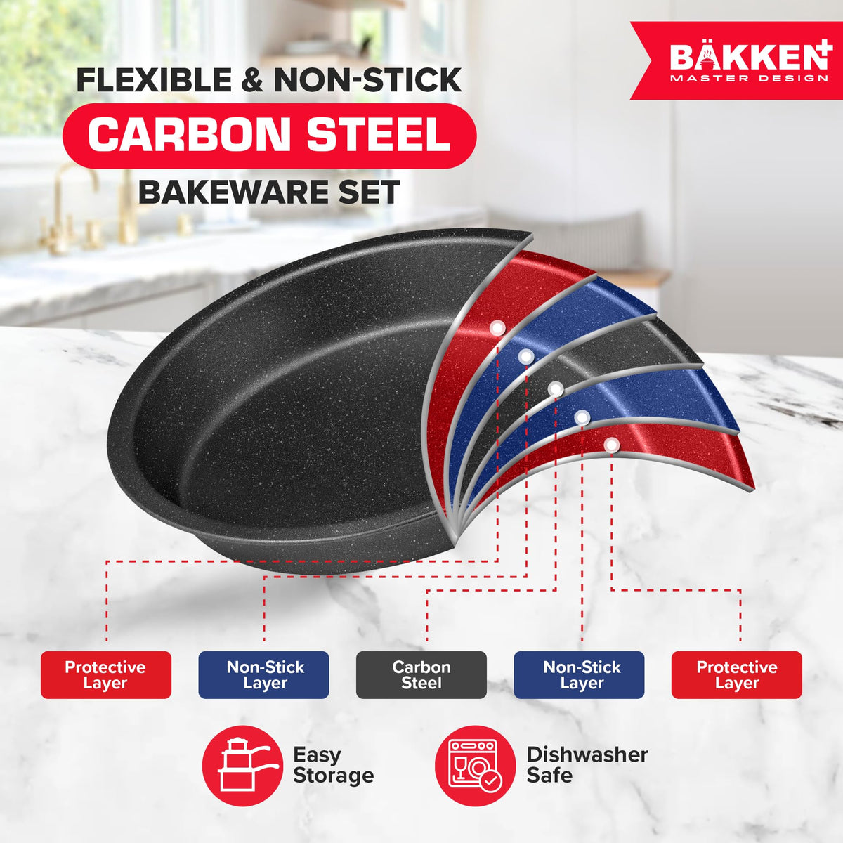 Bakken 10-Piece Stackable Bakeware Set, Gray Marble, photo 3 of 7