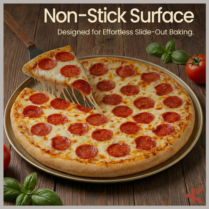 Bakken 16" Nonstick Pizza Pan, Carbon Steel Perforated Baking Tray, Gold