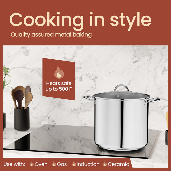 Bakken-Swiss Deluxe 20-Quart Stainless Steel Stockpot w/Tempered Glass See-Through Lid - Simmering Delicious Soups Stews & Induction Cooking - Exceptional Heat Distribution - Heavy-Duty & Food-Grade