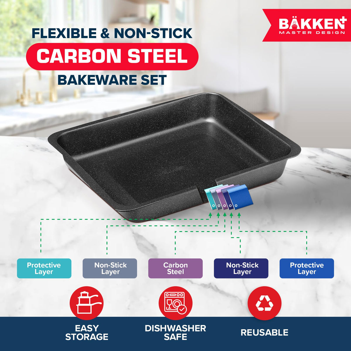Bakken 6-Piece Stackable Bakeware Set, Gray Marble, photo 3 of 8