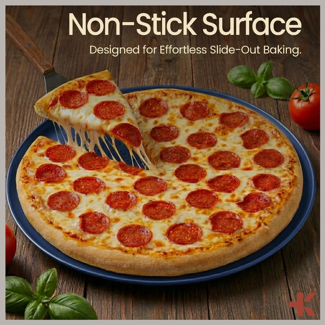 Bakken 16" Nonstick Pizza Pan, Carbon Steel Perforated Baking Tray, Blue