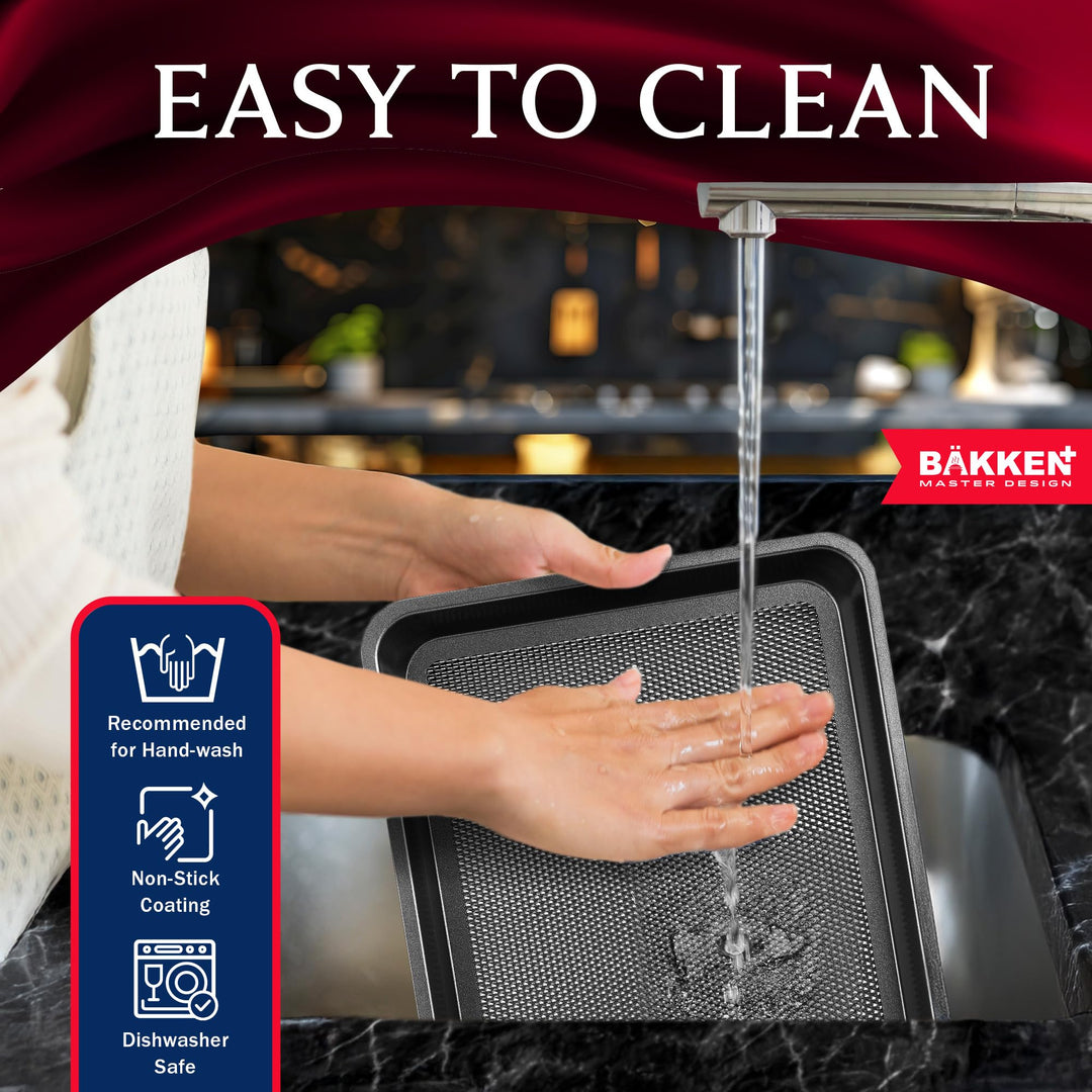 BAKKEN Kitchen Baking Pans - Small, Medium, and Large Cookie Pan (13.58×9.65, 15.75×11, 17.91×12.60), Nonstick, Diamond Texture Bottom, PFOA, PFOS, PTFE Free, Oven Safe Tray (450°F), Pack of 3, Gray