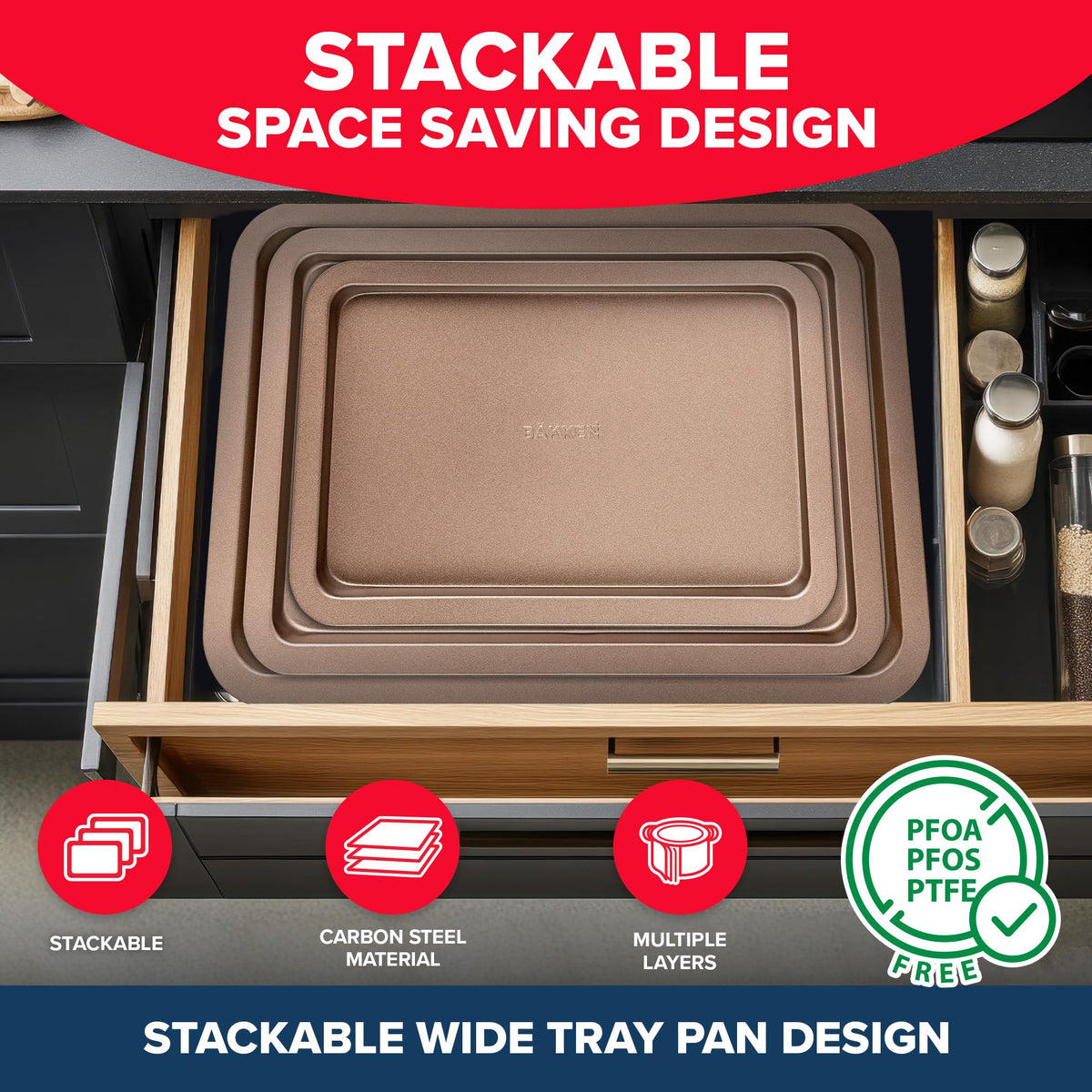 Bakken 3-Piece Stackable Cookie Sheet Set, Brown, photo 4 of 8