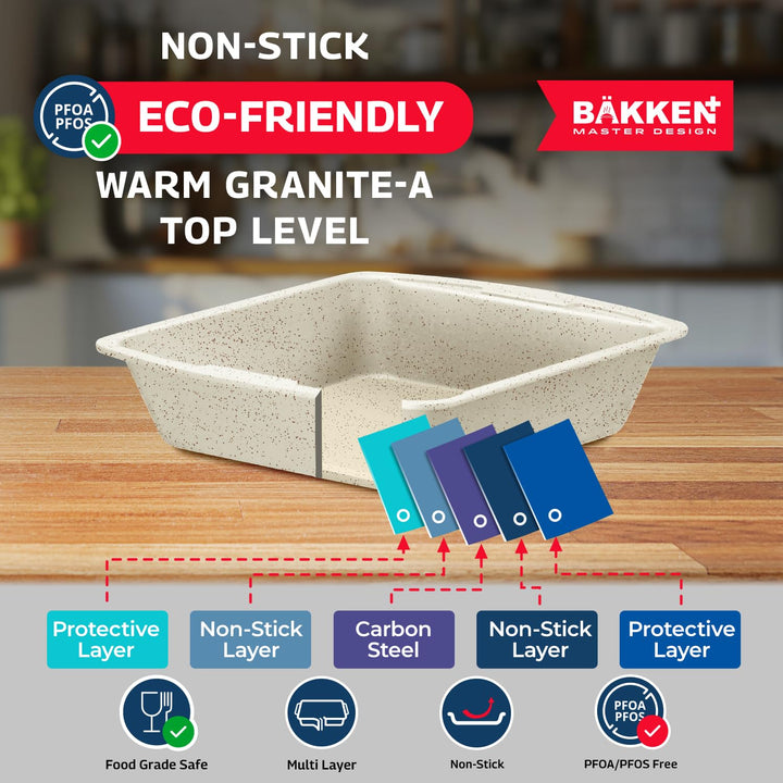Bakken Master 38 Piece Granite Cookware and Bakeware Set – Nonstick Granite Coating, Pots and Pans with Detachable Handles and Tempered Glass Lids, 6-piece Bakeware set, 12-piece Mixing Bowls, White