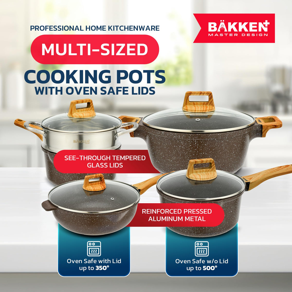Bakken 20-Piece Cookware and Bakeware Set, Brown Marble Granite, photo 4 of 9