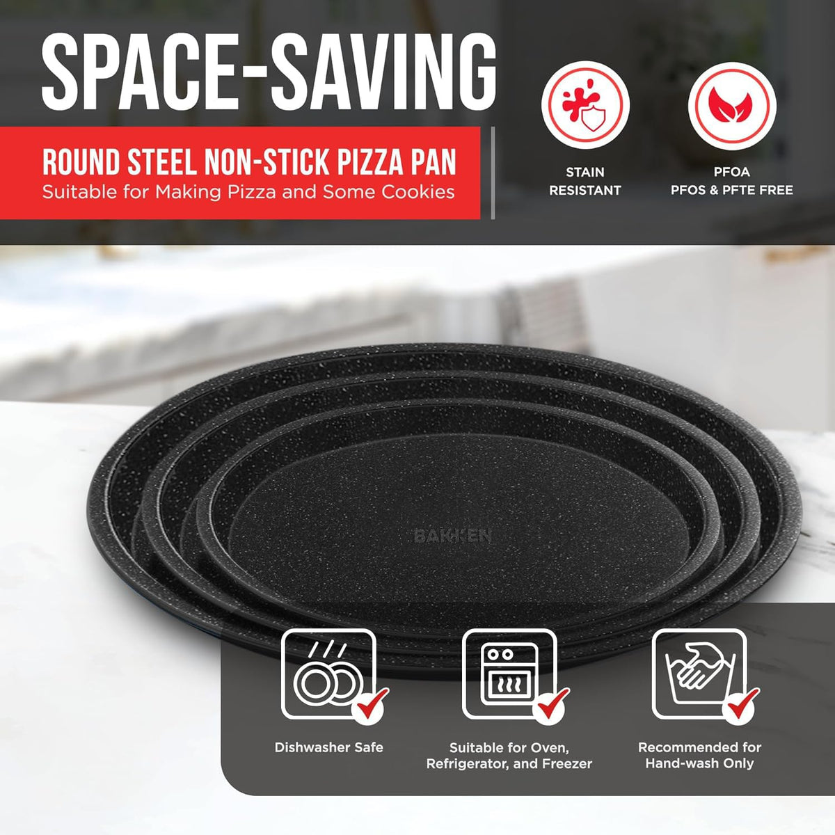 Bakken 3-Piece Pizza Pan Set, Gray Marble, photo 4 of 7