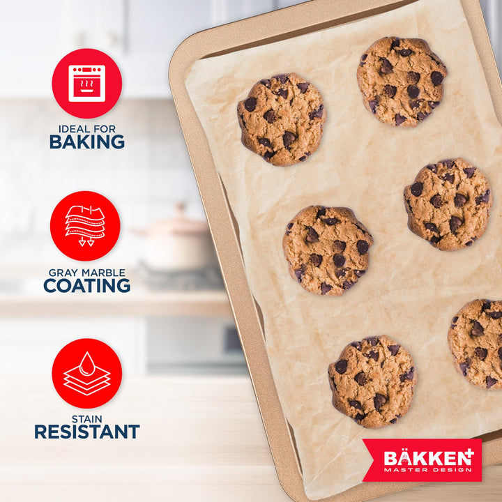 BAKKEN Kitchen Baking Pans - Nonstick Brown Coating, 13.18’’ × 8.66’’ Commercial Grade Carbon Steel Cookie Sheet, Baking Kitchen Essentials, PFOA, PFOS, PTFE Free, Oven Safe Tray (450° F), Brown